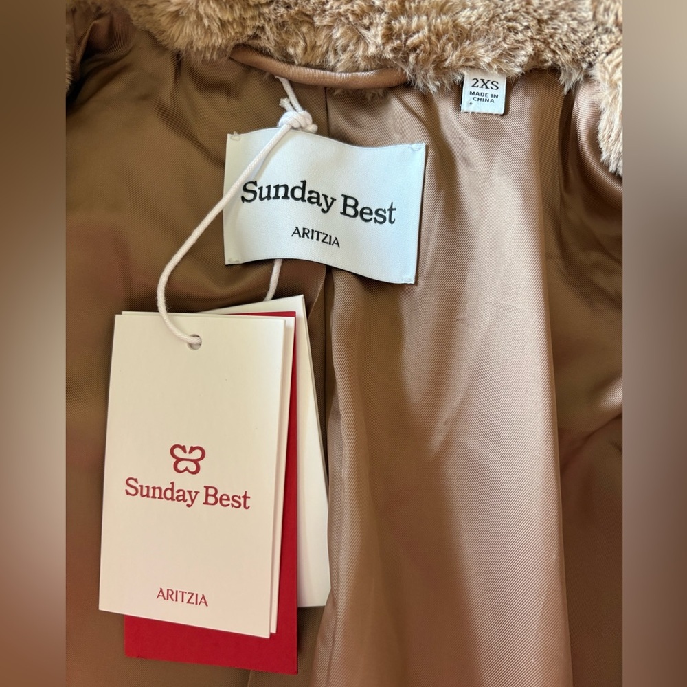 Aritzia Sunday Best Dulce Coat Polished Real Faux Fur In Tan - Picture 14 of 14
